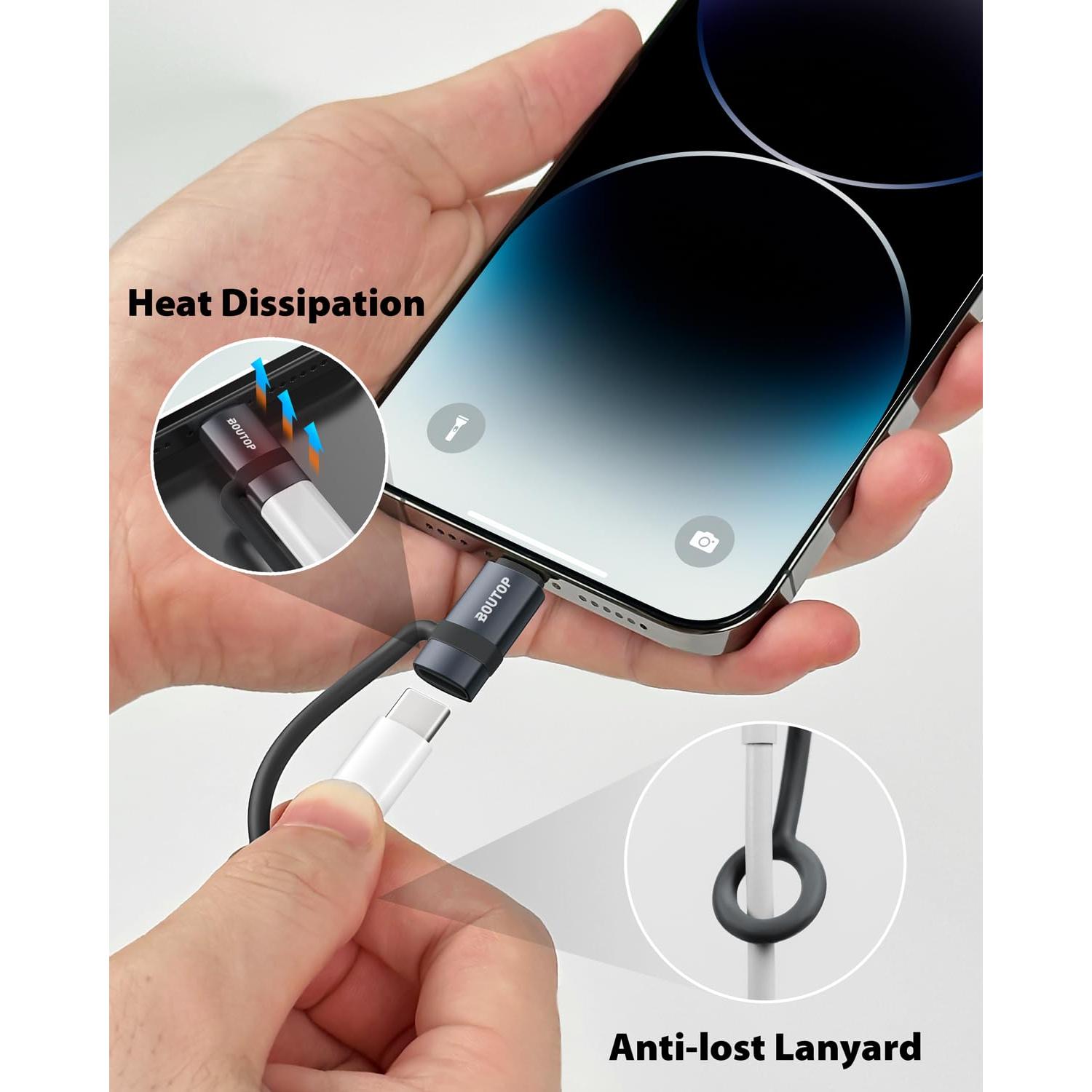 Adaptador USB C a Lightning BOUTOP 36W Carga Rápida 2 Pcs