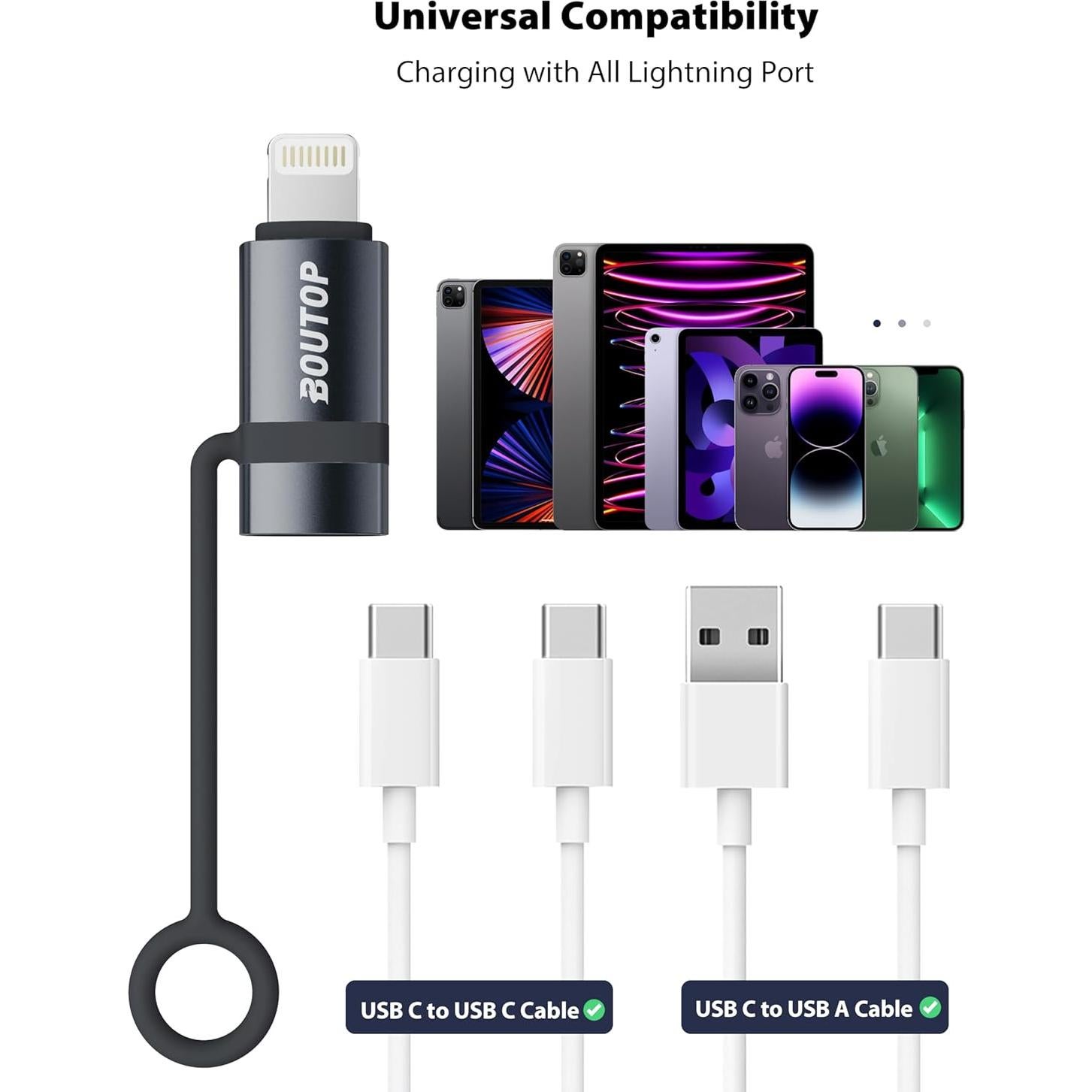 Adaptador USB C a Lightning BOUTOP 36W Carga Rápida 2 Pcs