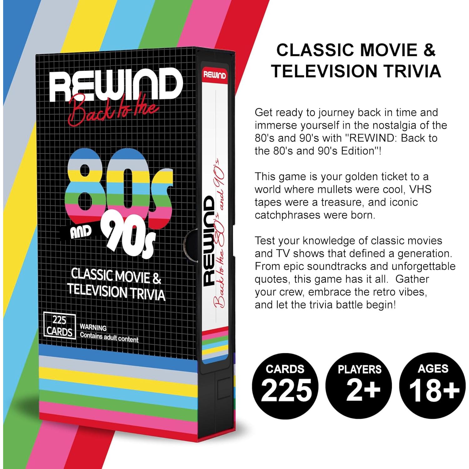 Juego de cartas de trivia Mojo Games Rewind 80s 90s