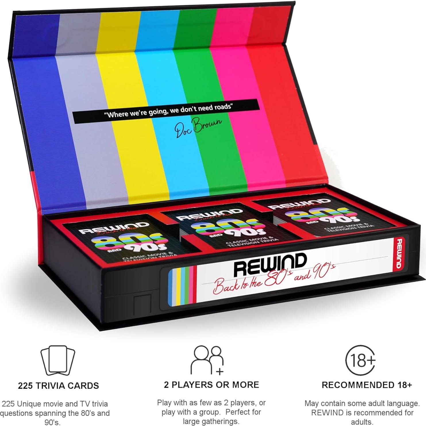 Juego de cartas de trivia Mojo Games Rewind 80s 90s