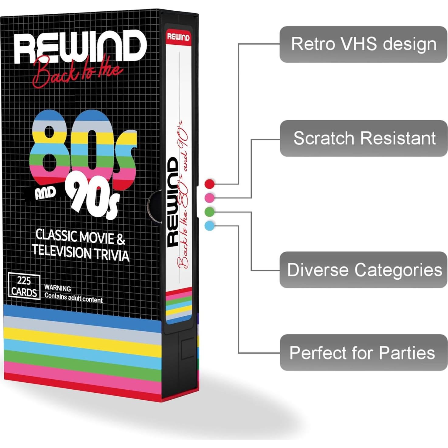 Juego de cartas de trivia Mojo Games Rewind 80s 90s