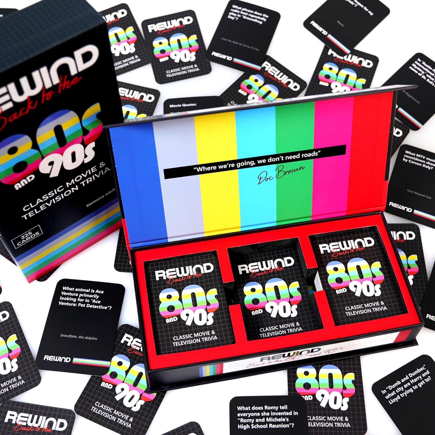 Juego de cartas de trivia Mojo Games Rewind 80s 90s