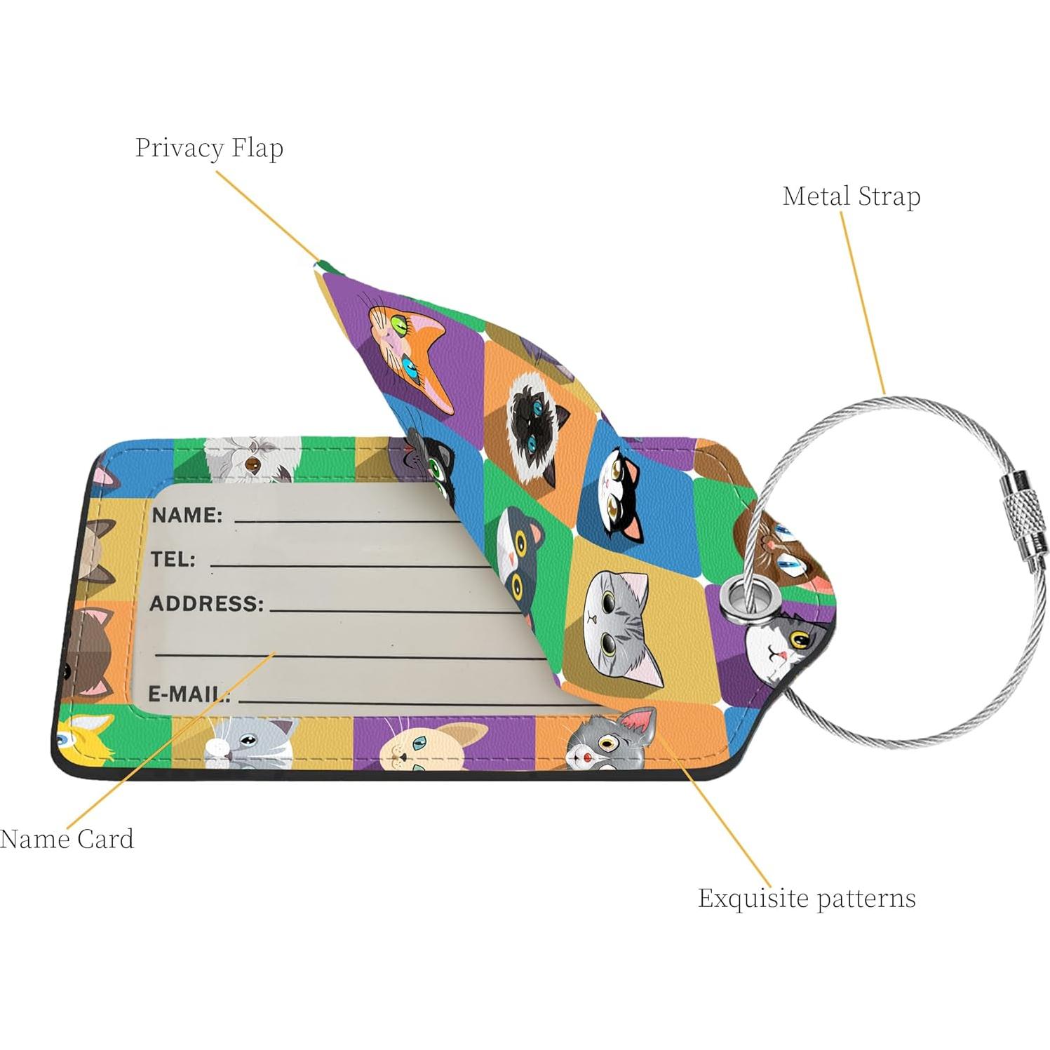 Etiquetas de Equipaje Anikathy de Cuero PU - Cuadrados de Animales