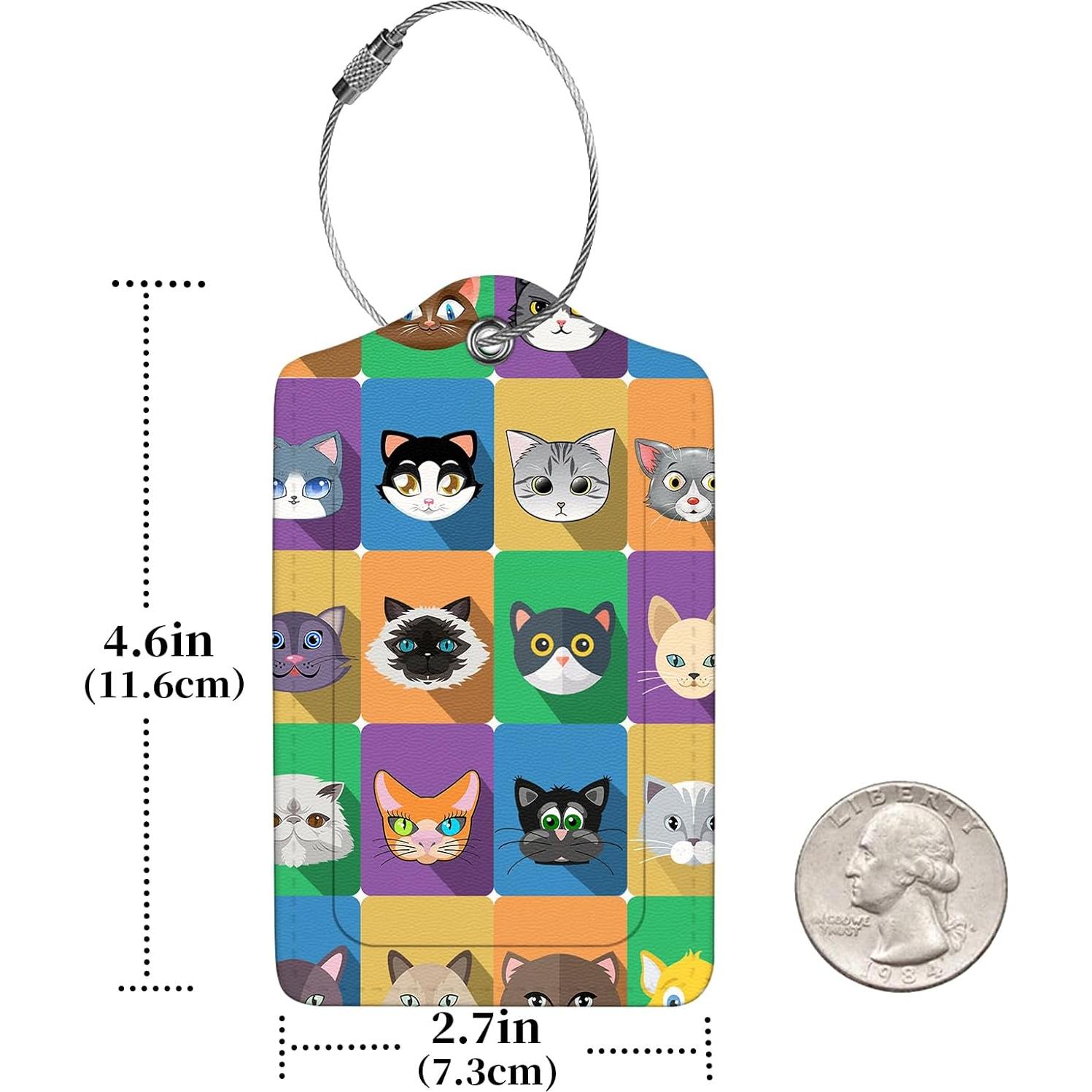 Etiquetas de Equipaje Anikathy de Cuero PU - Cuadrados de Animales