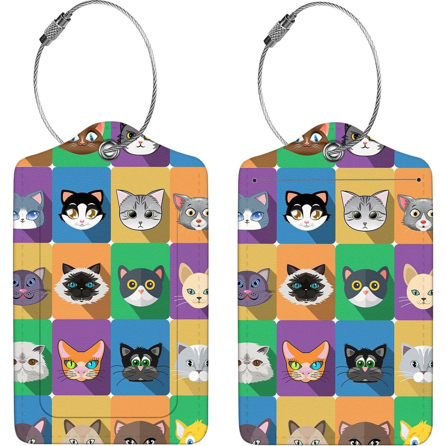 Etiquetas de Equipaje Anikathy de Cuero PU - Cuadrados de Animales