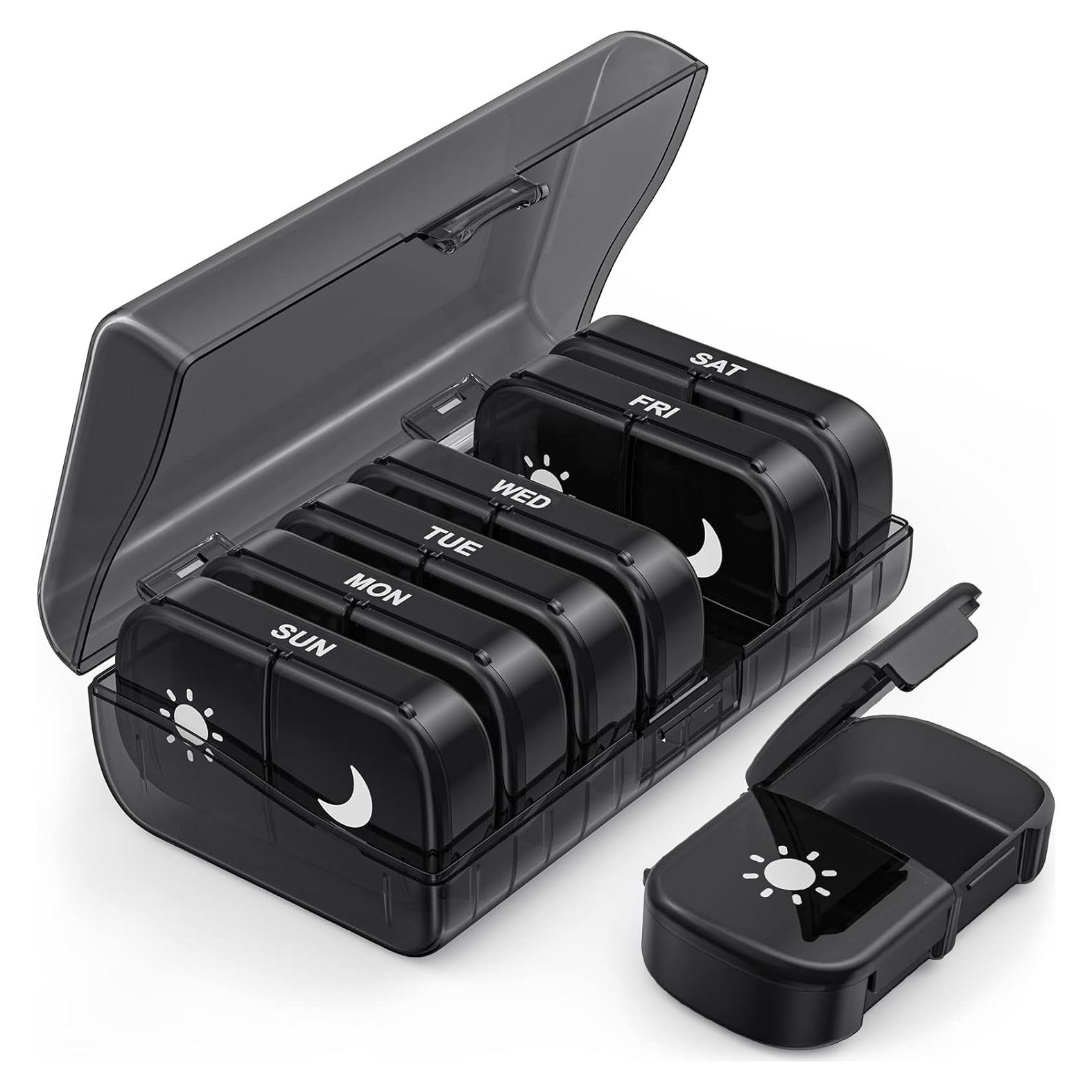 Organizador de Pastillas Semanal PULIV Negro 7 Días AM PM