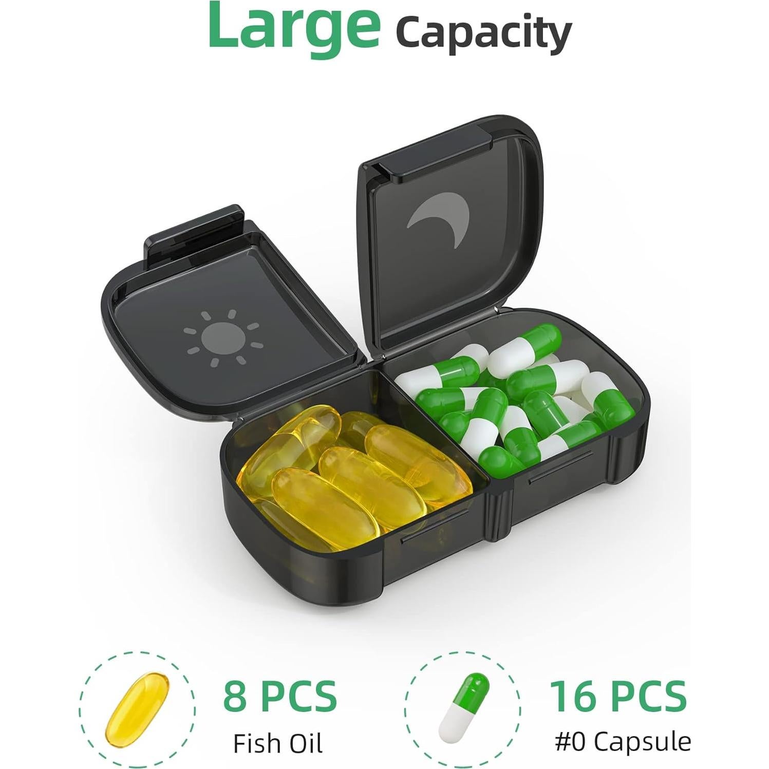 Organizador de Pastillas Semanal PULIV Negro 7 Días AM PM