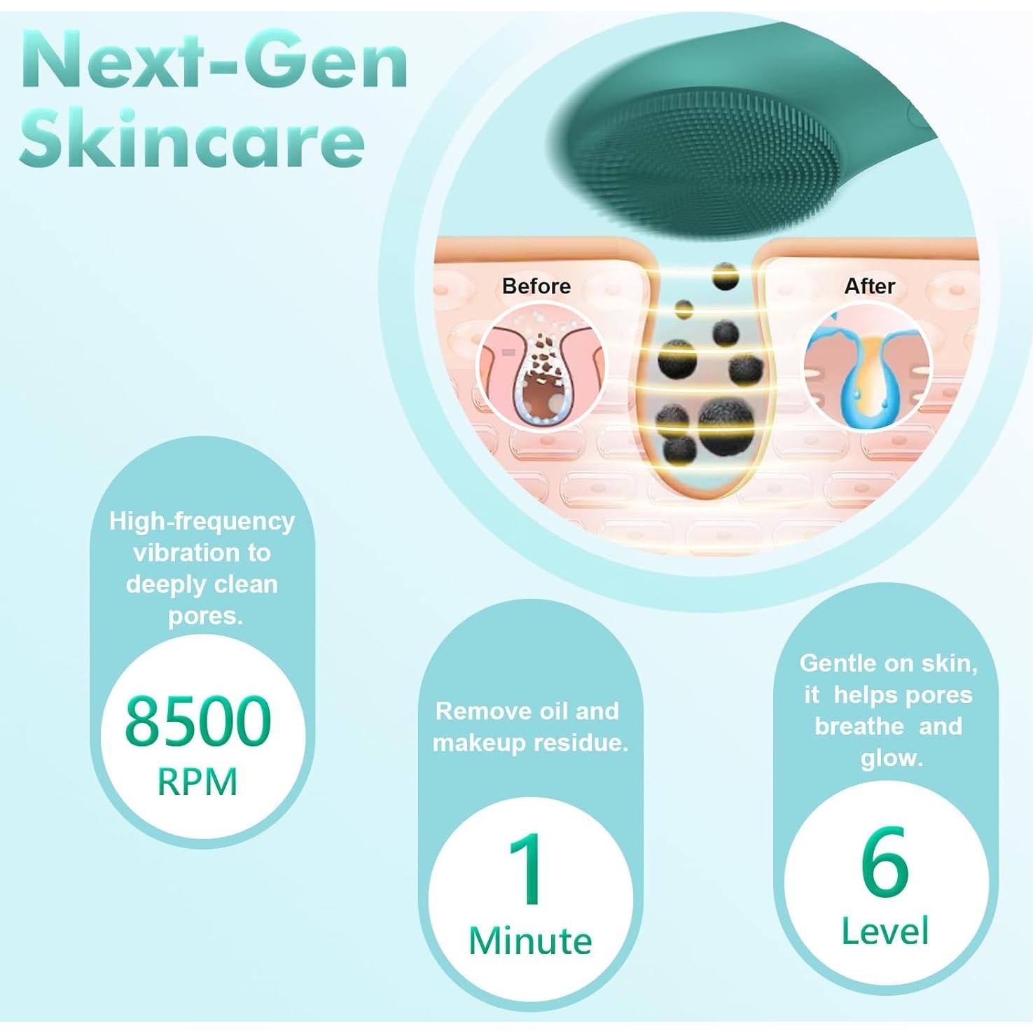 Cepillo Facial Eléctrico LZP de Silicona Impermeable 6 Velocidades