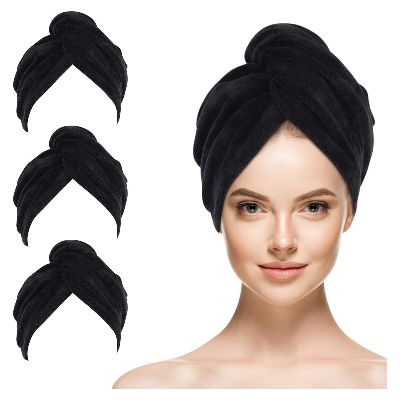 Capucha de Secado de Cabello Sinland Microfibra 3 Piezas Negra