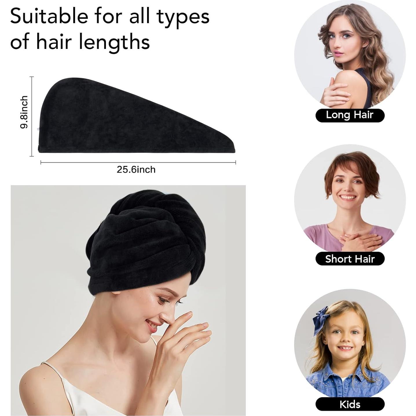 Capucha de Secado de Cabello Sinland Microfibra 3 Piezas Negra