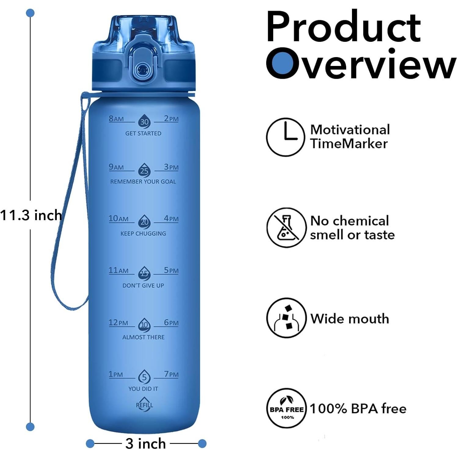 Botella de Agua Motivacional Alwager 32oz a Prueba de Fugas