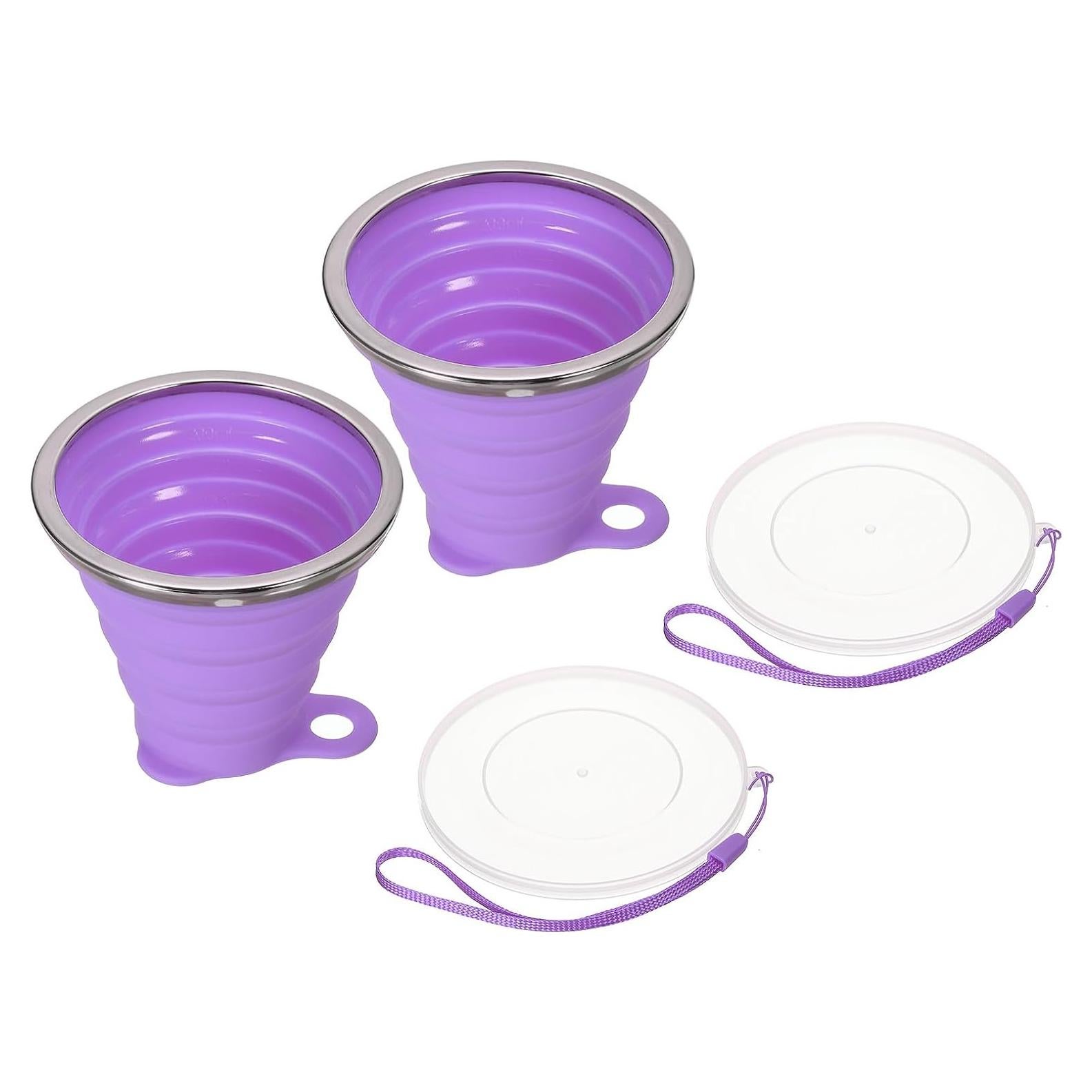 Taza Plegable de Silicona PATIKIL 270mL 2 Unidades Púrpura