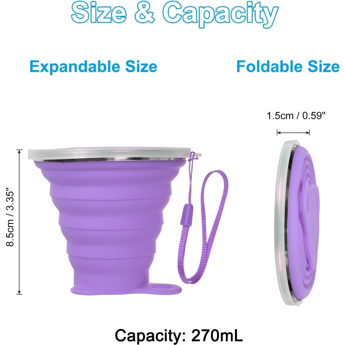 Taza Plegable de Silicona PATIKIL 270mL 2 Unidades Púrpura