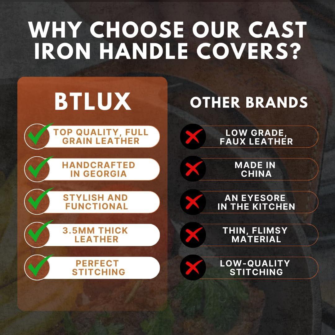 Funda de Mango de Hierro Fundido BTLUX - Cuero Resistente al Calor