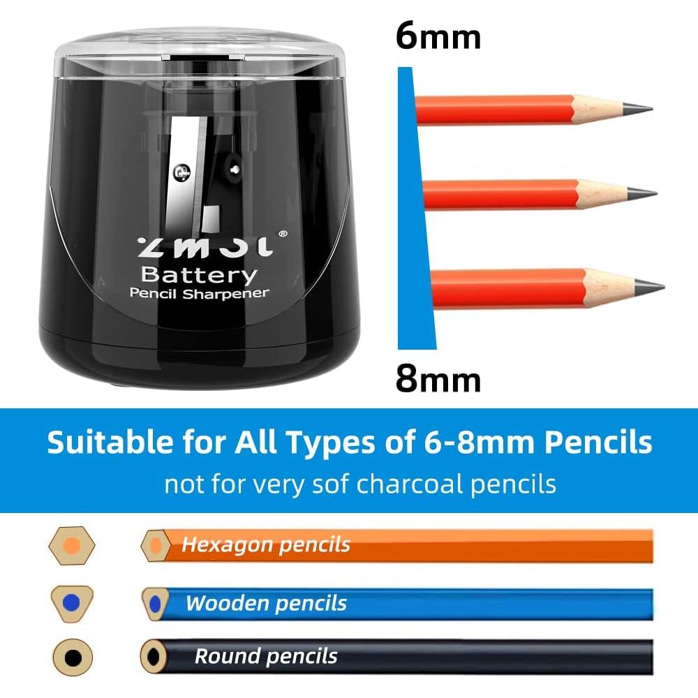 Sacapuntas Eléctrico a Batería Zmol, Afilado Rápido 6-8mm