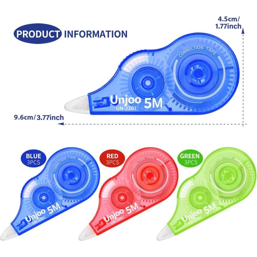 Cinta Correctora Unjoo 9 Piezas 5M Color Blanco 0.2mm