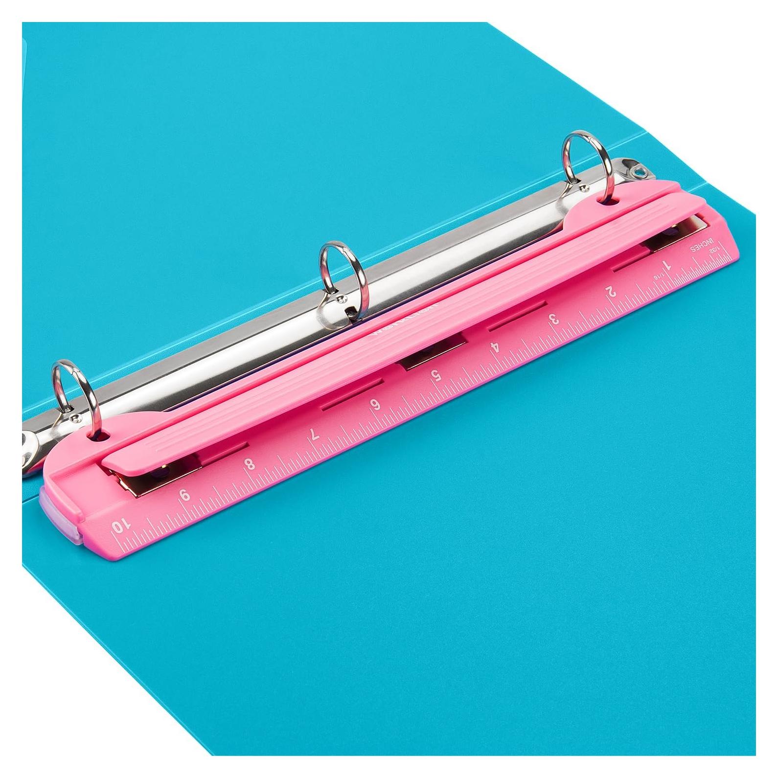 Perforadora de 3 Agujeros WORKLION Rosa con Regla 25.4 cm