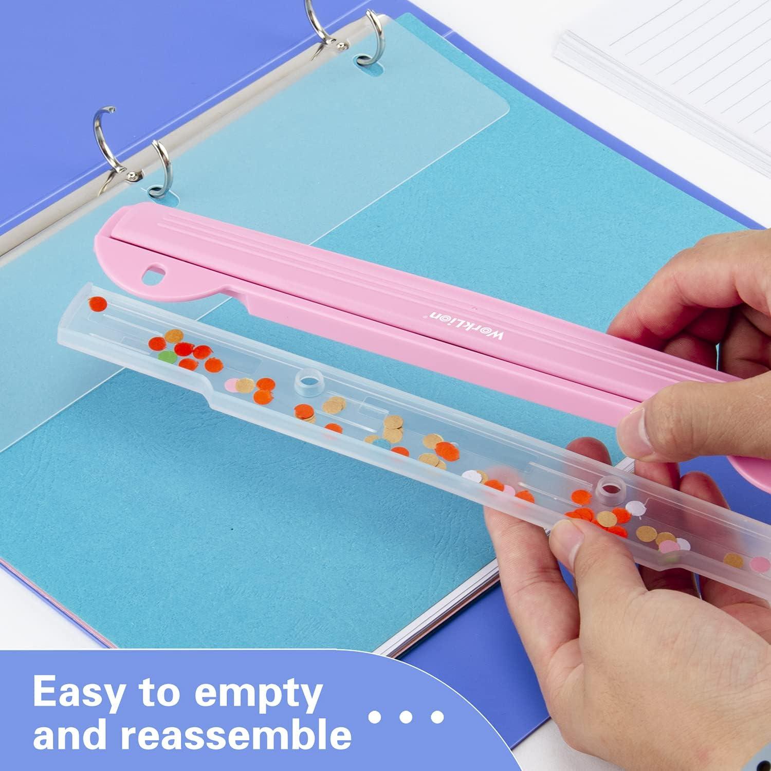 Perforadora de 3 Agujeros WORKLION Rosa con Regla 25.4 cm