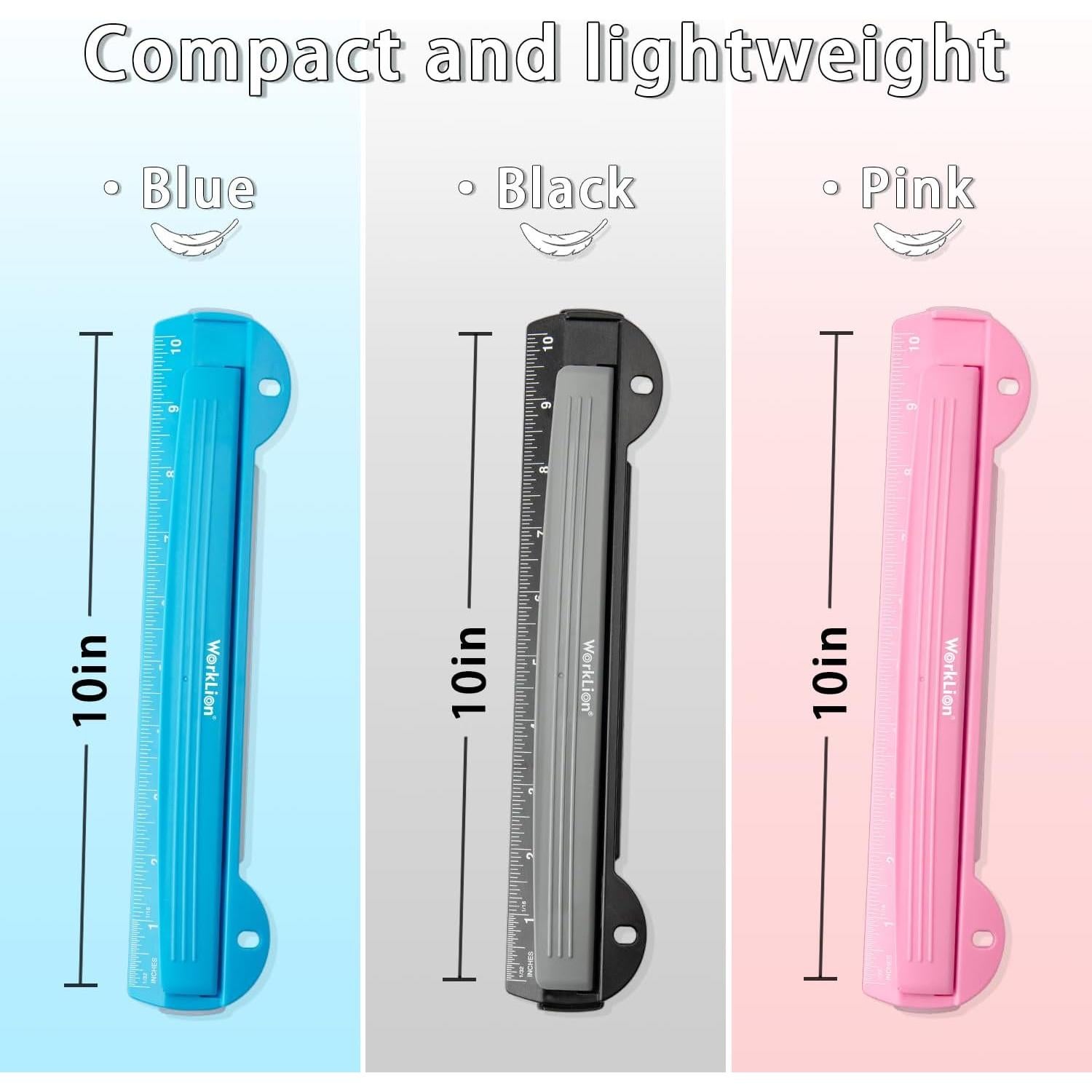 Perforadora de 3 Agujeros WORKLION Rosa con Regla 25.4 cm