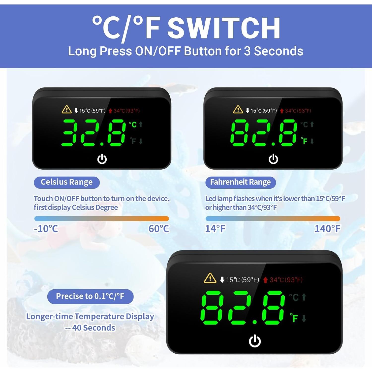 Termómetro Digital para Acuarios Moonorange MO-Thermometers-B, Pantalla LED