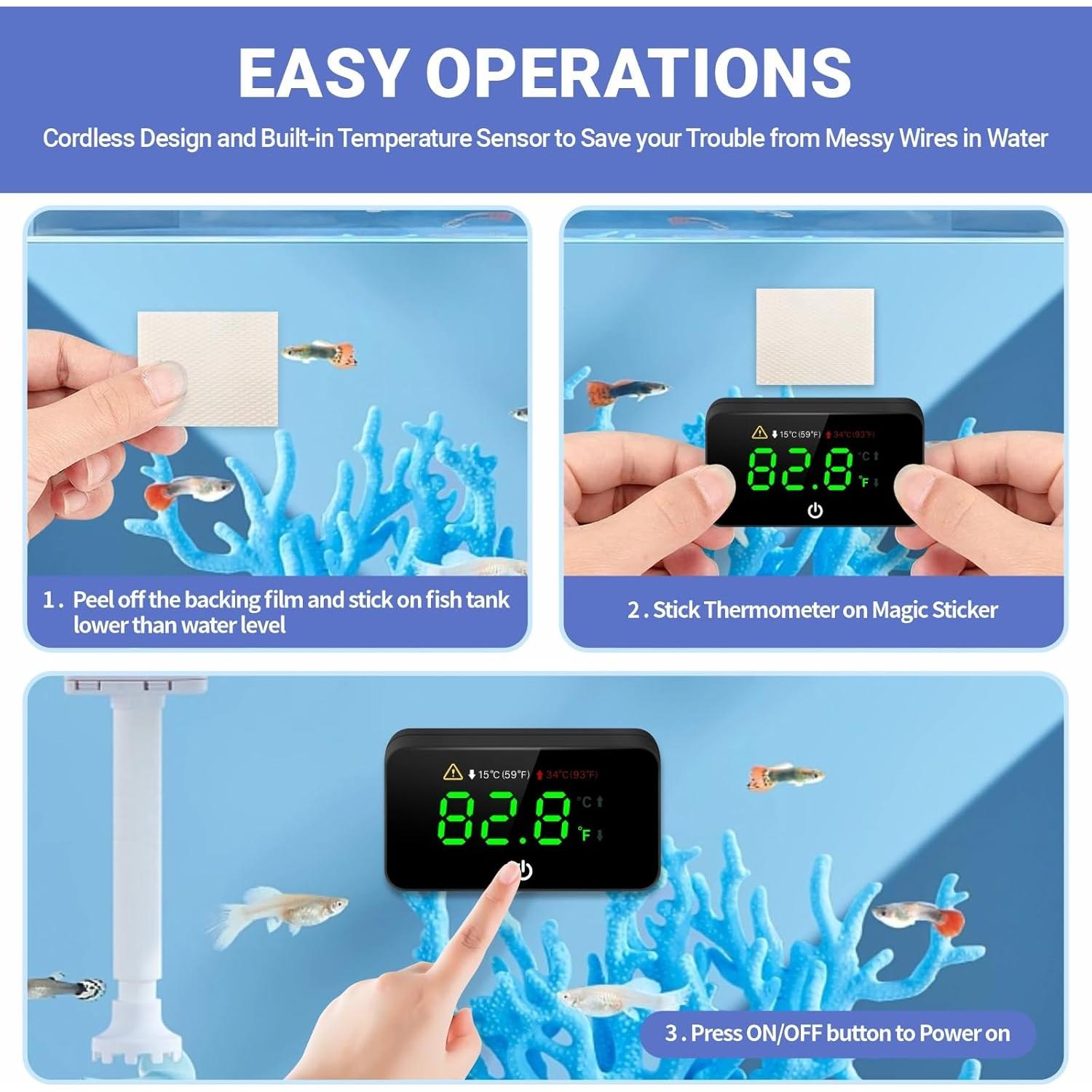 Termómetro Digital para Acuarios Moonorange MO-Thermometers-B, Pantalla LED