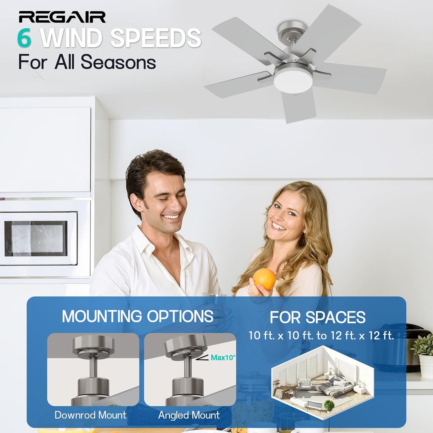 Ventilador de Techo Regair 32" con Luz LED y Control Remoto