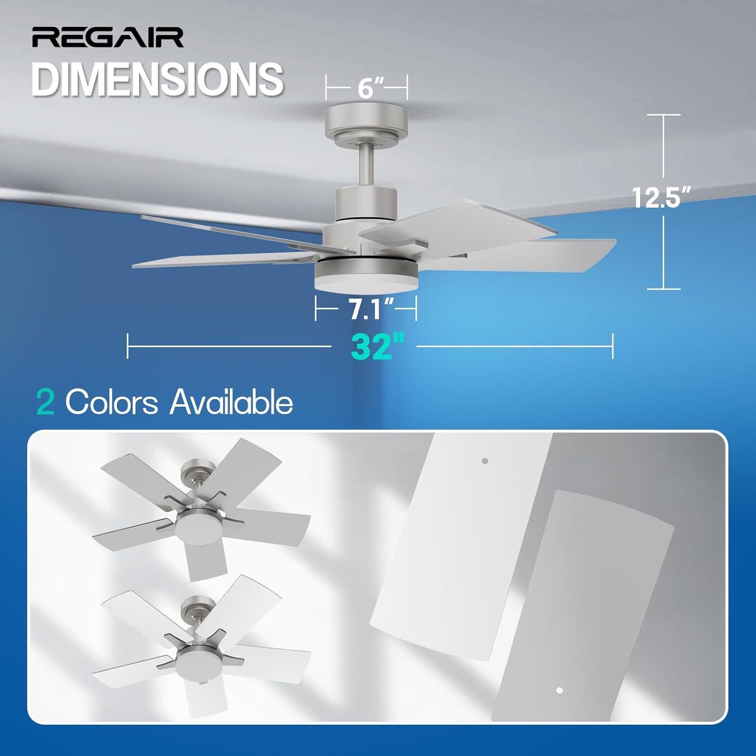 Ventilador de Techo Regair 32" con Luz LED y Control Remoto