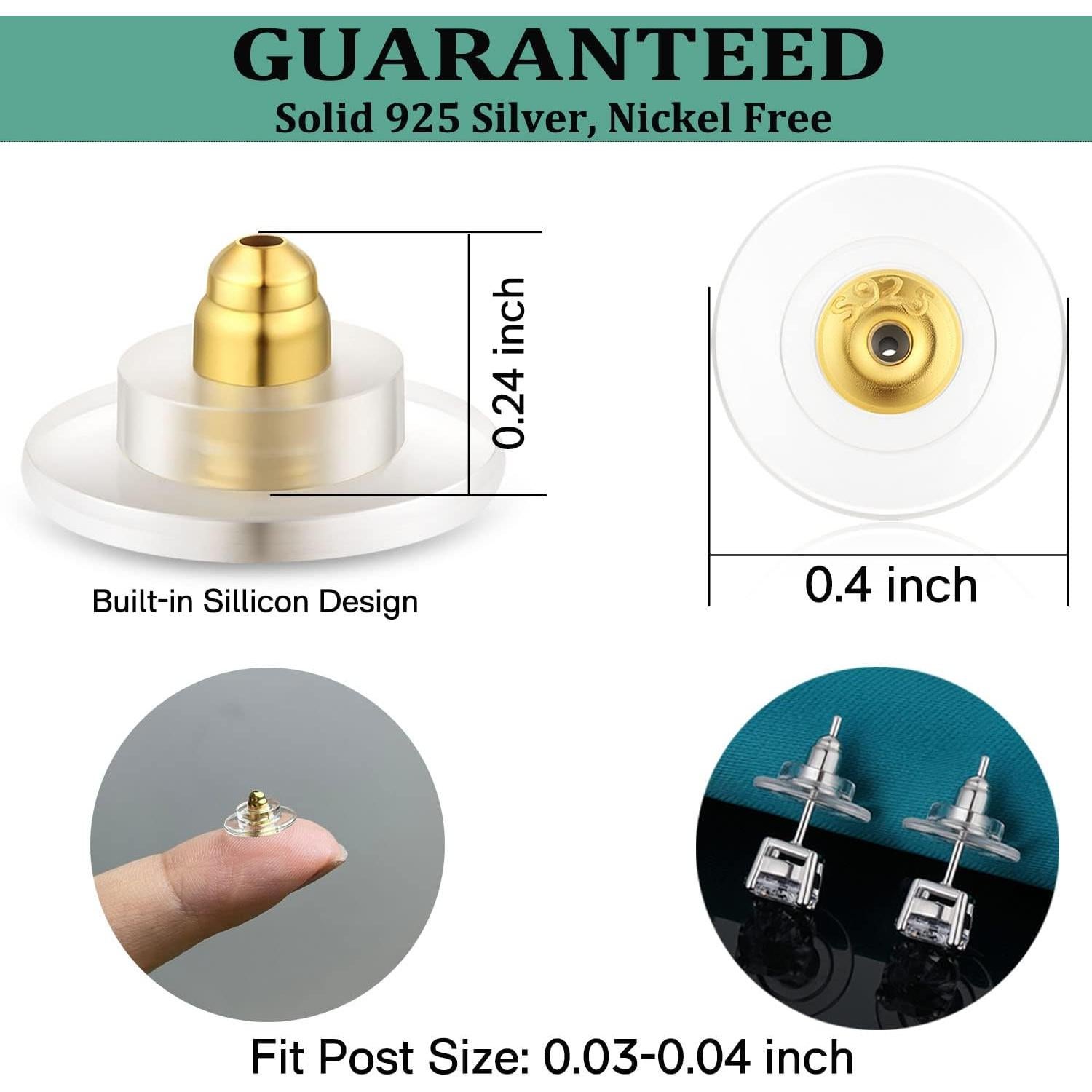 3 Pares de Respaldos de Pendientes Catinee Plata 925 Oro 14K