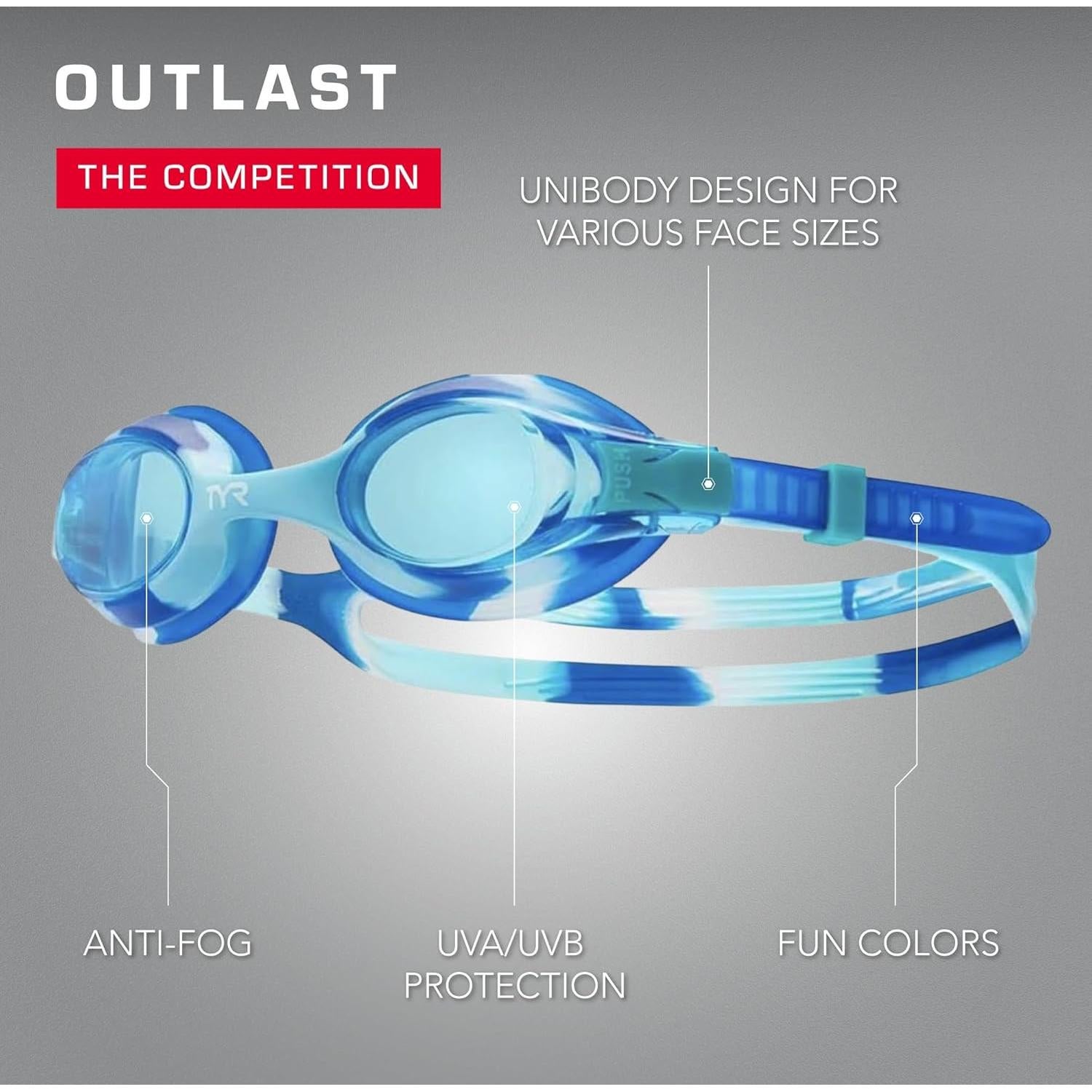 Gafas de natación TYR Swimple Tie-Dye para niños 3-10 años