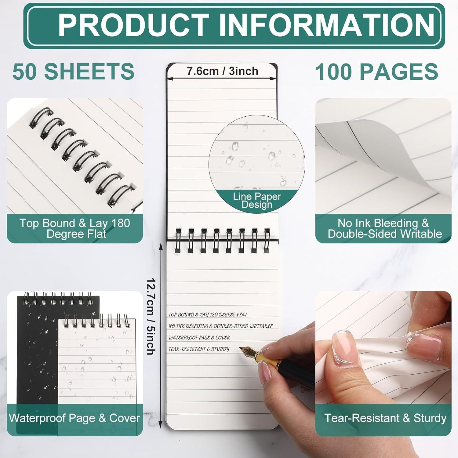 Geyoga Cuadernos Impermeables 3x5 Negro - Paquete de 3