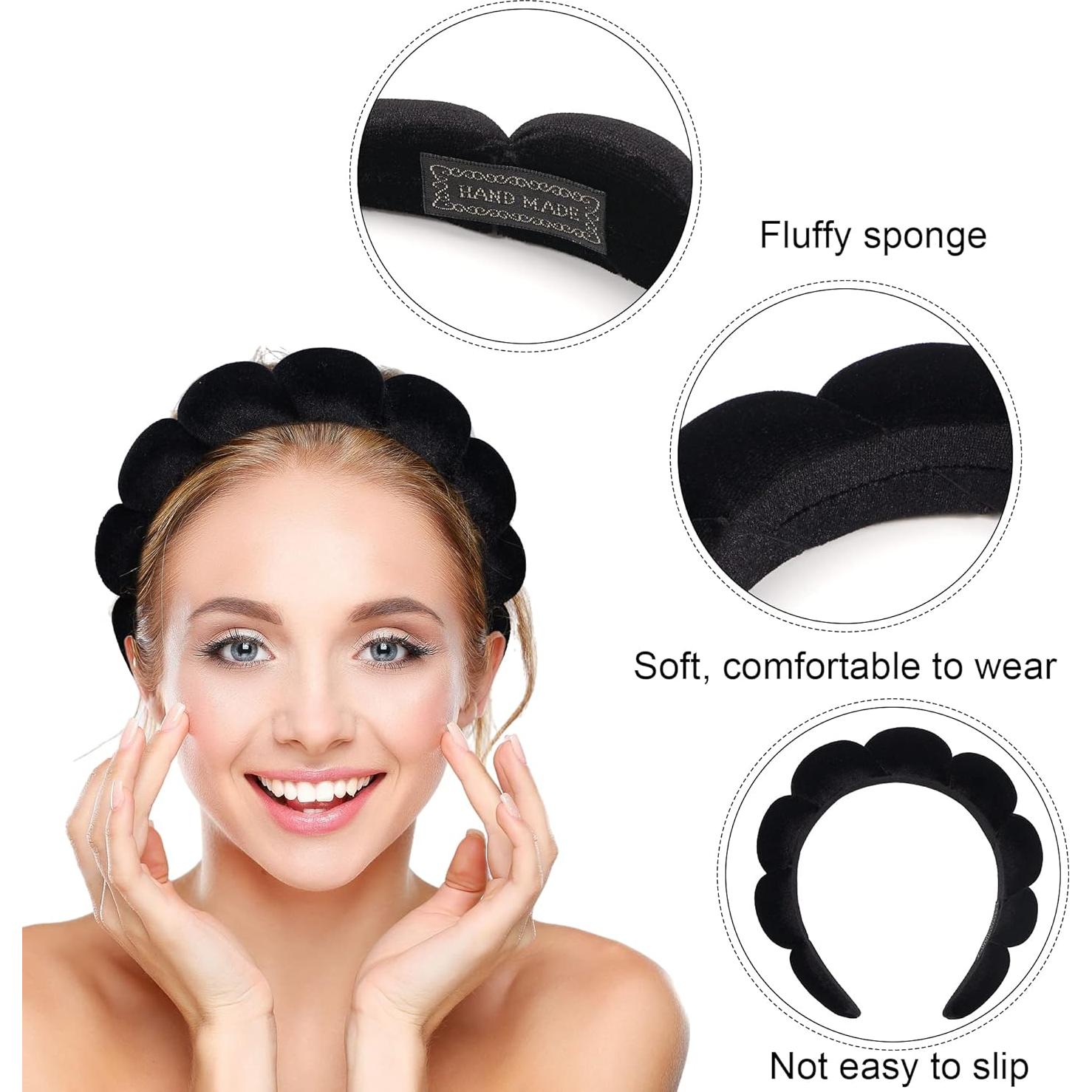 Diadema de Esponja Ayesha para Maquillaje y Cuidado Facial - Negro