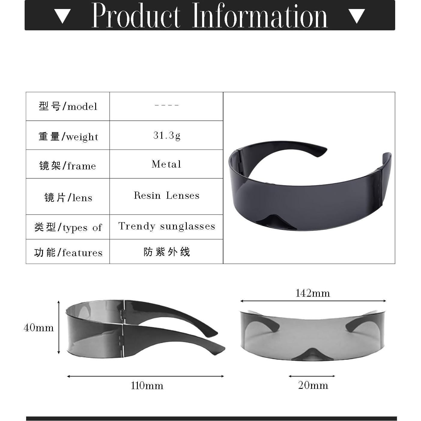 Gafas de sol cibernéticas Wosois sin montura con protección UV
