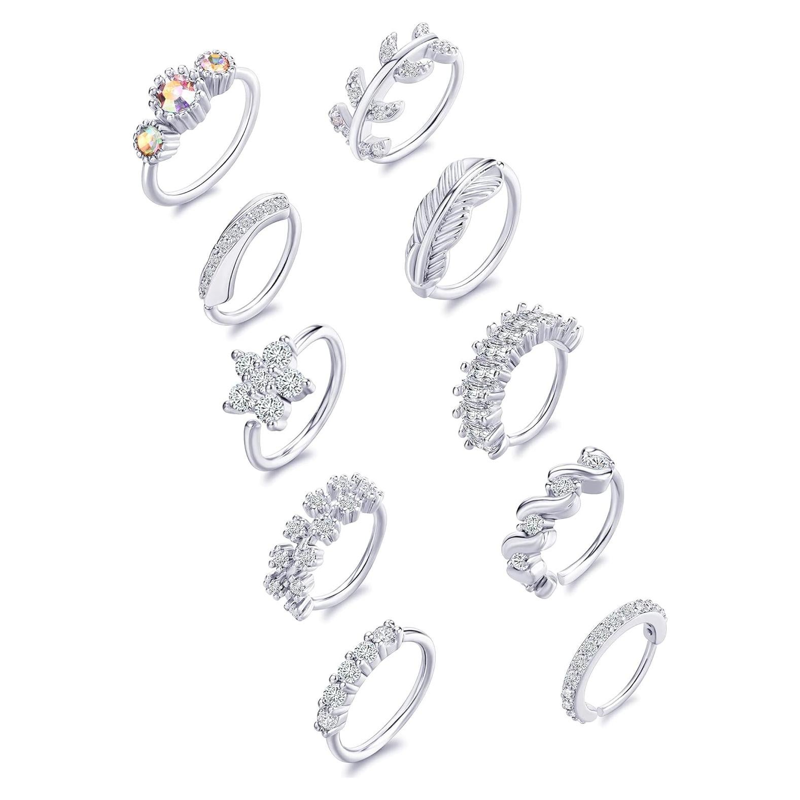 Aros de Nariz Tornito 10Pcs Plata Oro Rosa 20G Joyería