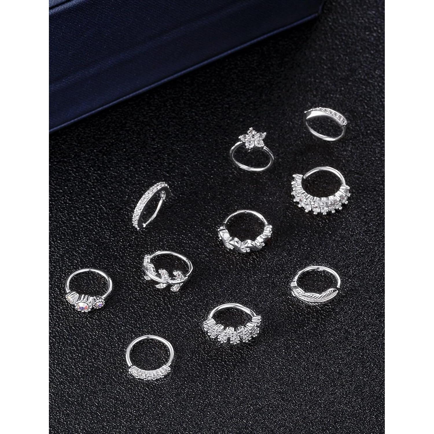 Aros de Nariz Tornito 10Pcs Plata Oro Rosa 20G Joyería