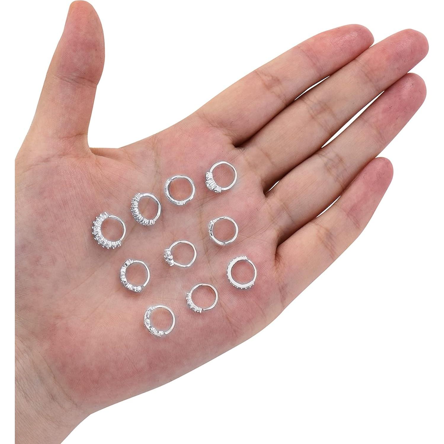 Aros de Nariz Tornito 10Pcs Plata Oro Rosa 20G Joyería