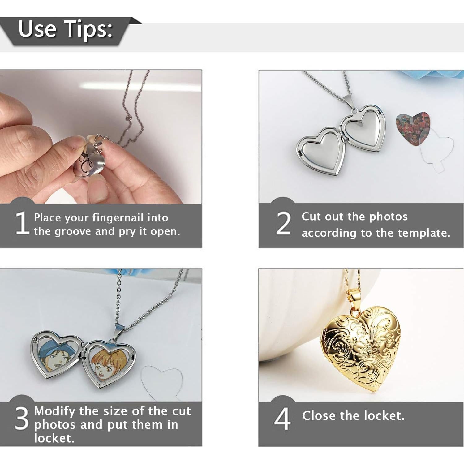 Collar Locket Corazón YOUFENG 18K Baño de Oro con Imágenes