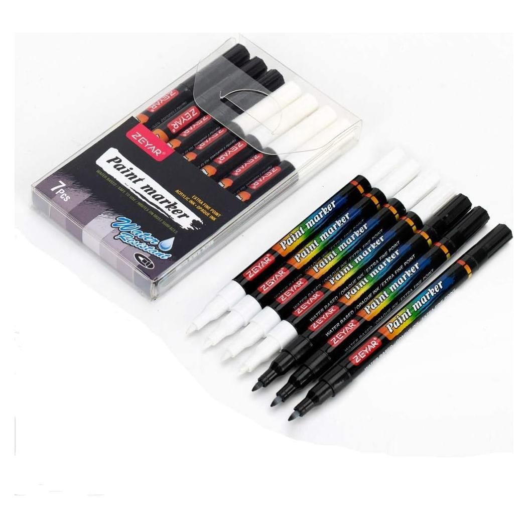Set de 7 Pinturas Acrílicas ZEYAR Blanca y Negra 99.6g