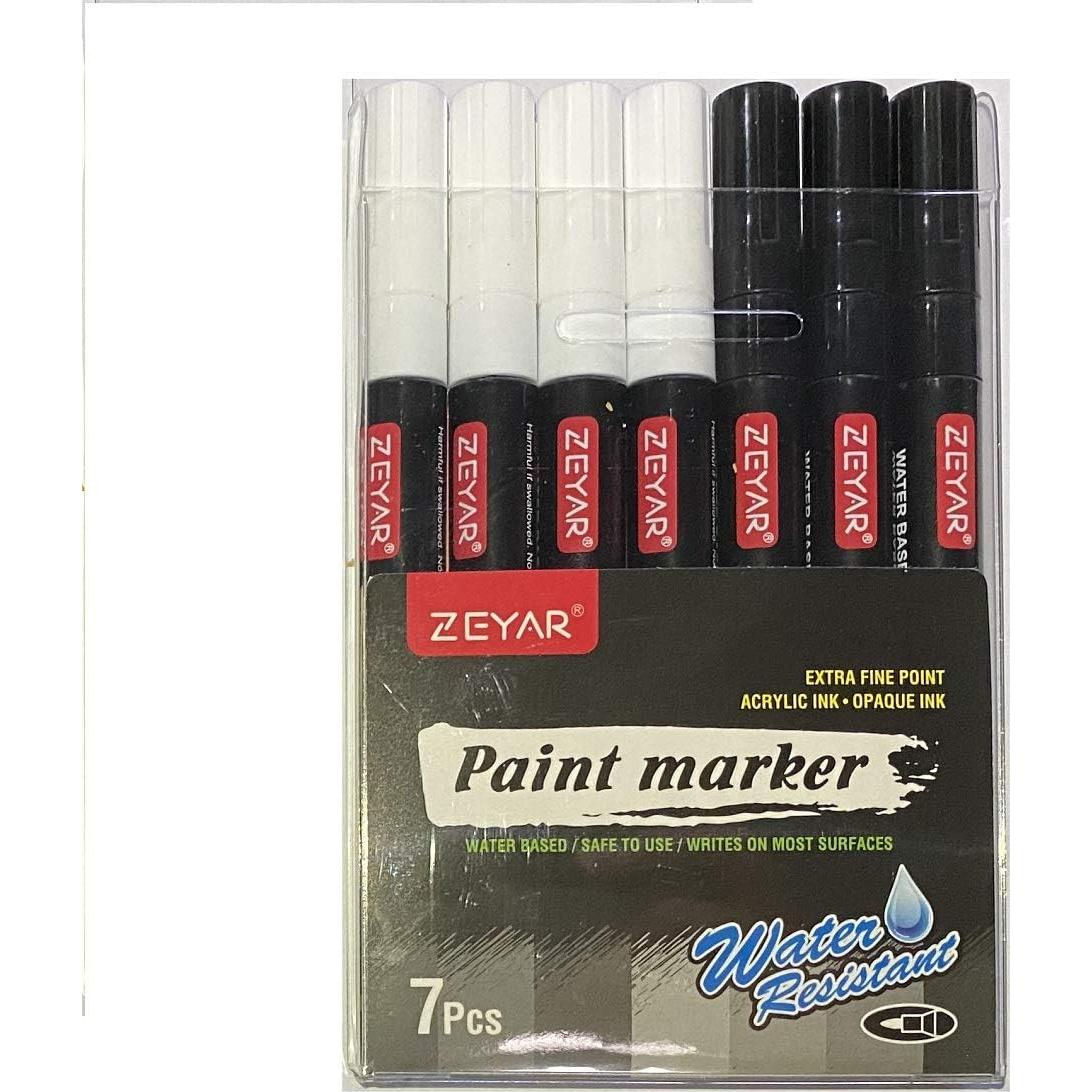 Set de 7 Pinturas Acrílicas ZEYAR Blanca y Negra 99.6g