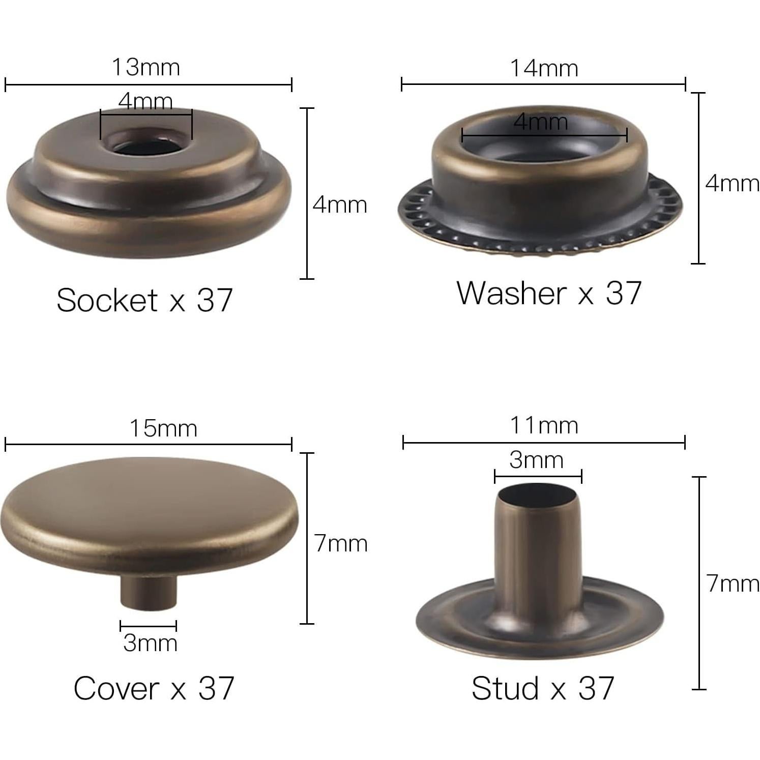 Kit de 40 Piezas Broches a Presión Moocci 15mm Bronce