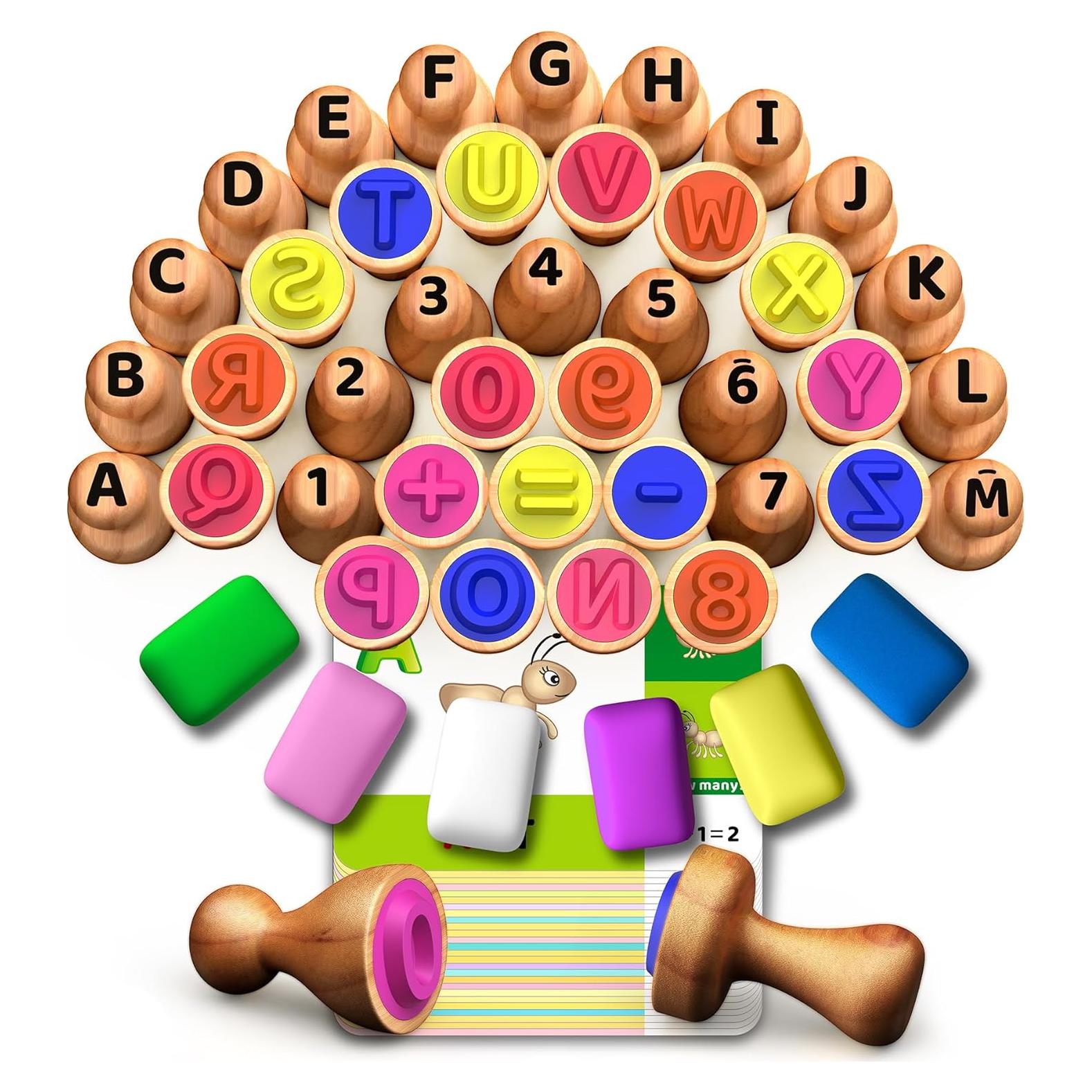 Juego de Sellos de Alfabeto y Números UdoUto con Plastilina