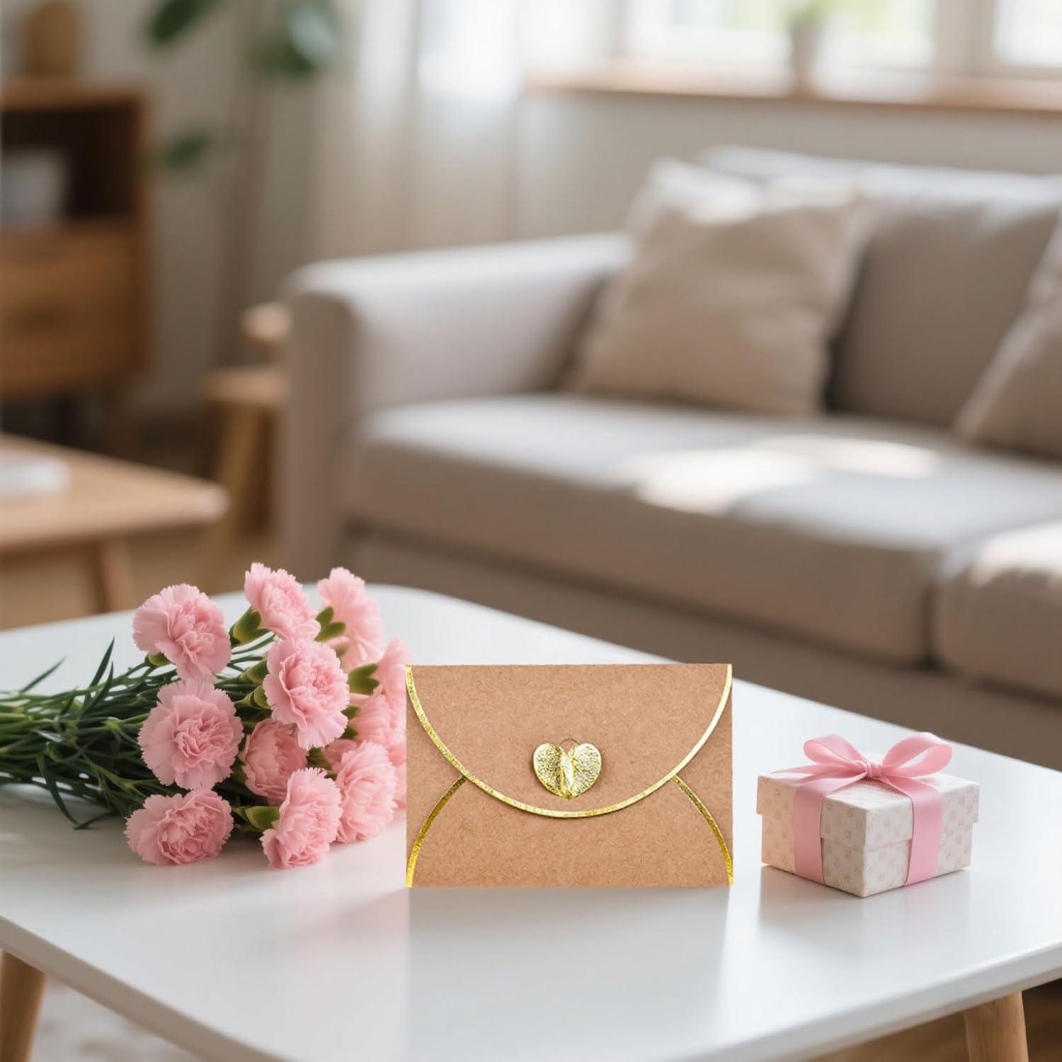 30 Mini Sobres Kraft con Cierre Corazón GEVOPREFRRED 10.5x7cm