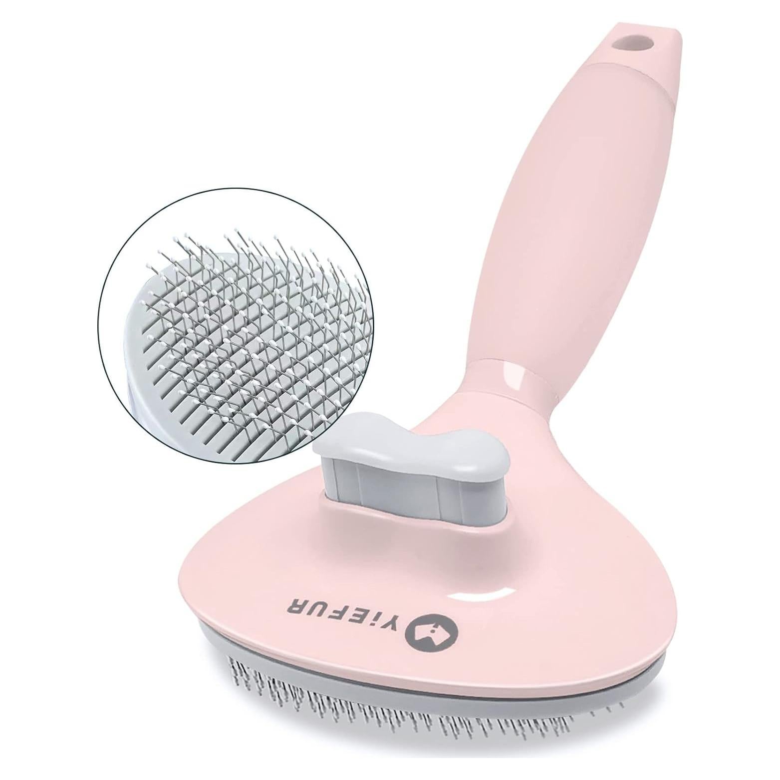 Cepillo de Aseo para Gatos y Perros YiEFUR Rosa Autolimpiante