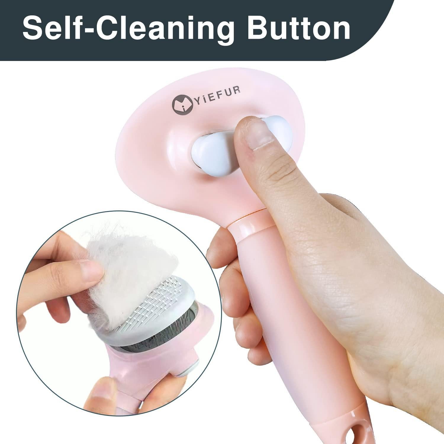 Cepillo de Aseo para Gatos y Perros YiEFUR Rosa Autolimpiante