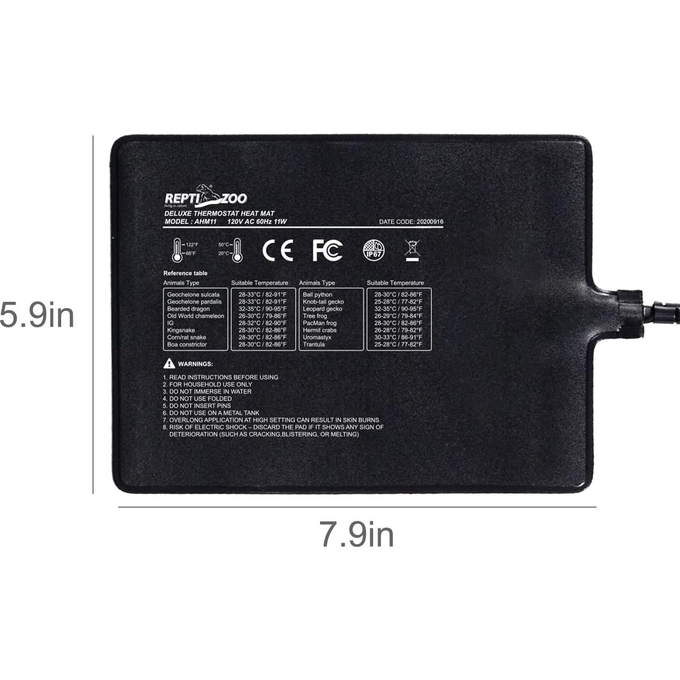 Almohadilla Térmica REPTI ZOO 15.24x20.32cm con Termostato