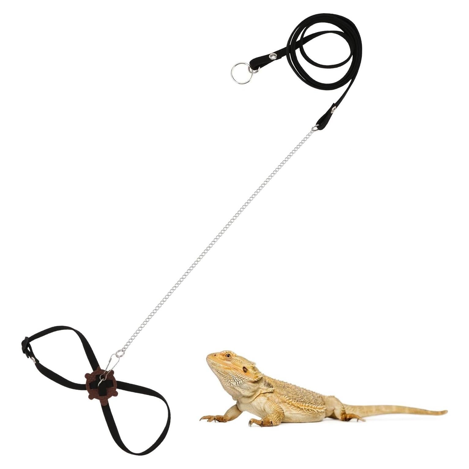 Paquete de 2 Arnés y Correa Ajustable para Reptiles Wontee Negro