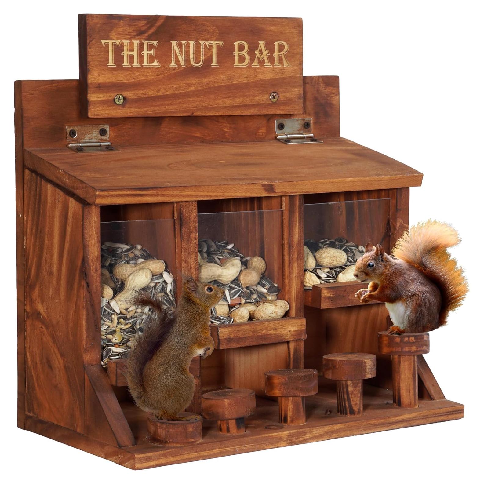 Alimentador de Ardillas MIXUMON de Madera con 3 Compartimentos