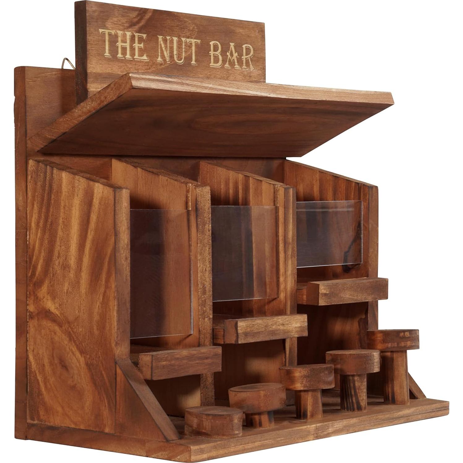 Alimentador de Ardillas MIXUMON de Madera con 3 Compartimentos