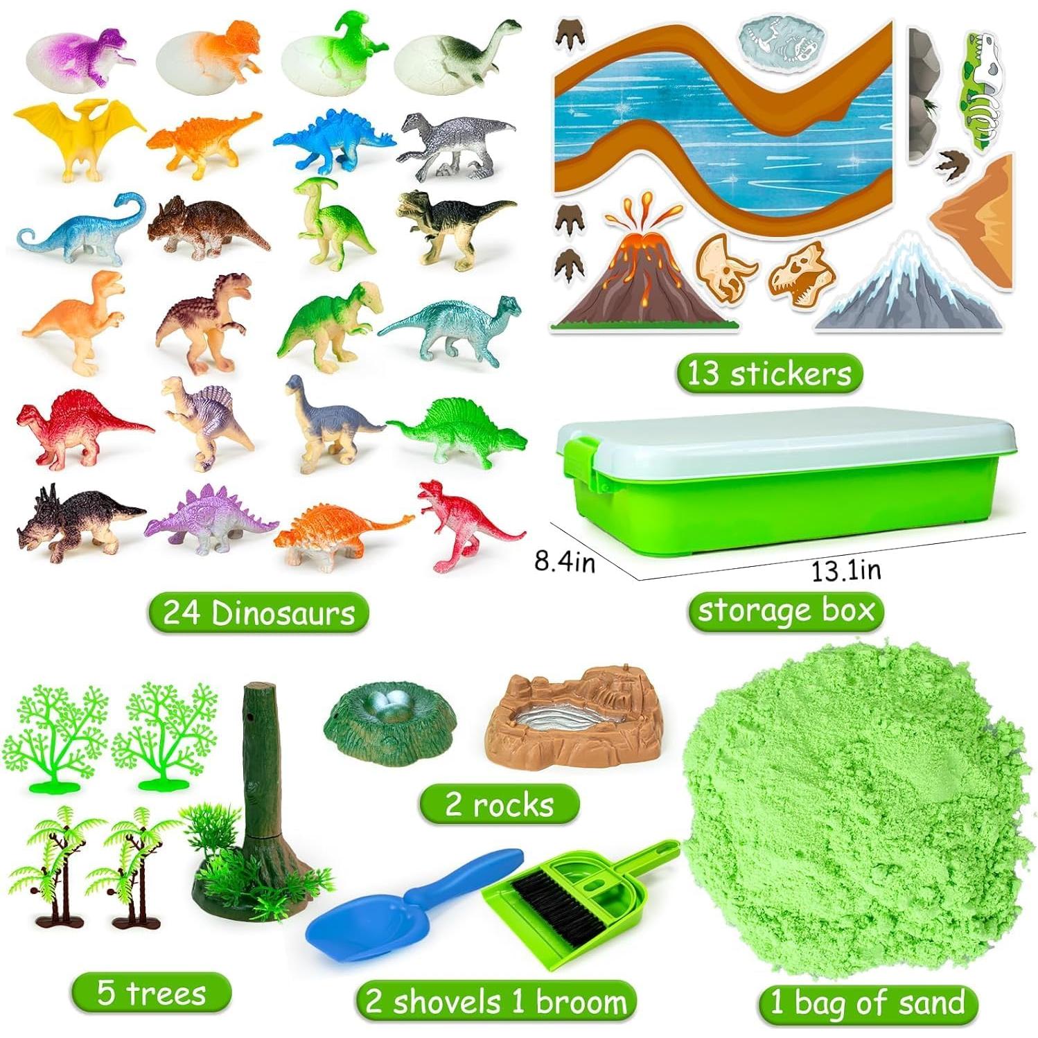 Caja Sensorial de Dinosaurios Hymaz con 1 kg de Arena Verde