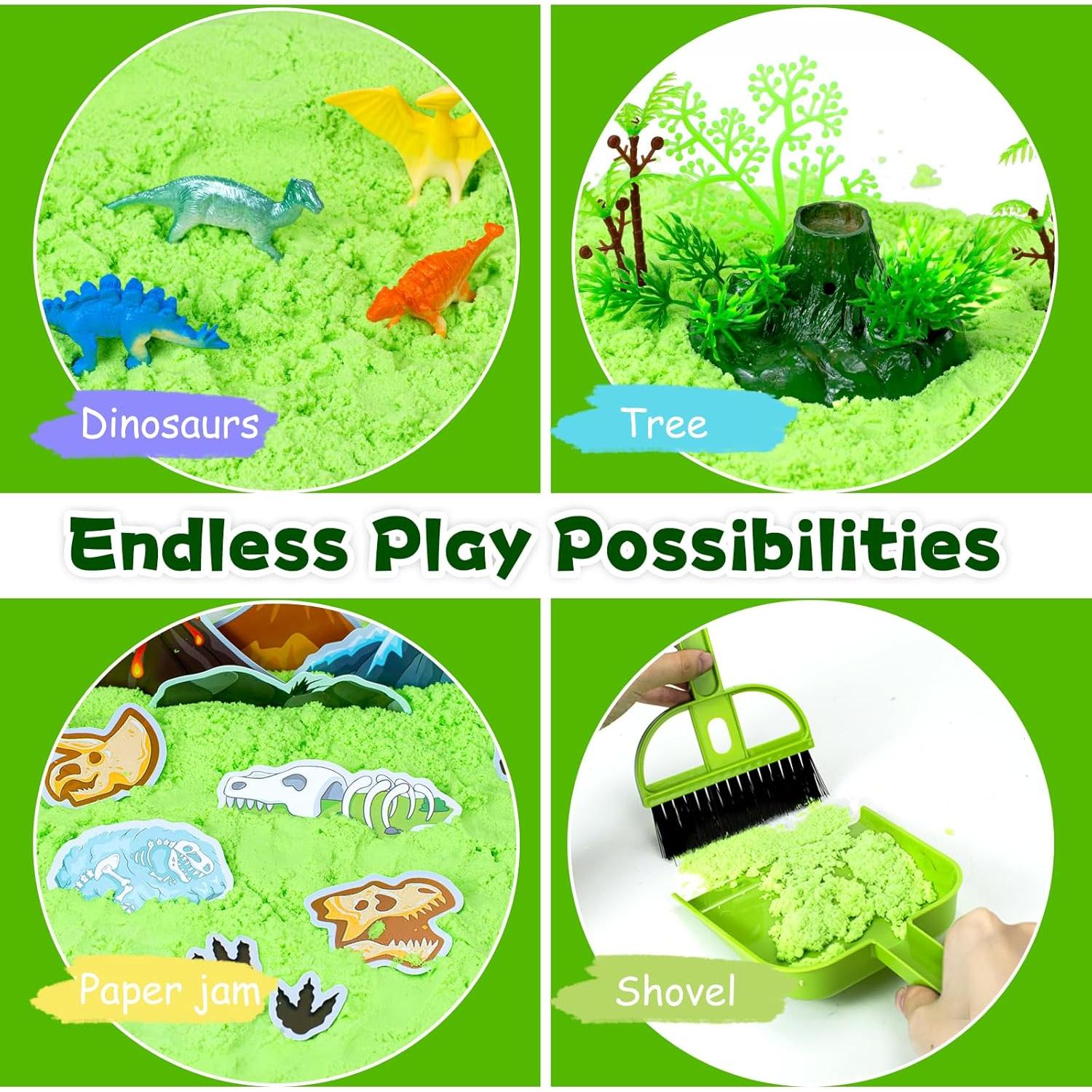Caja Sensorial de Dinosaurios Hymaz con 1 kg de Arena Verde