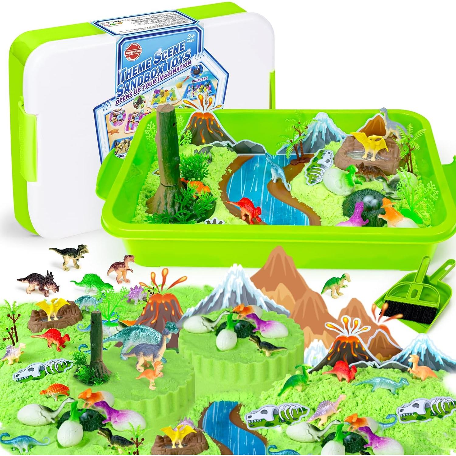 Caja Sensorial de Dinosaurios Hymaz con 1 kg de Arena Verde